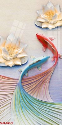 File ảnh Tranh hoa sen cá cửu ngư quần hội S4461 (gốc) cho trang trí nhà hàng