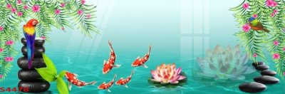 File in trần Tranh hoa sen cá cửu ngư quần hội S4478 (bản gốc) hoa văn