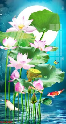 Hình ảnh file gốc Tranh hoa sen cá cửu ngư quần hội S4488 (chất lượng cao)