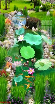 File gốc Tranh hoa sen cá cửu ngư quần hội S4520 (trang trí) phòng làm việc