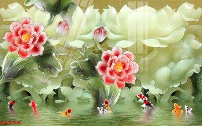Chi tiết file tranh tráng gương Tranh hoa sen cá cửu ngư quần hội S4556 (ảnh gốc)