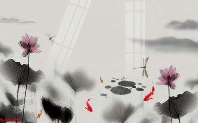 File in ấn Tranh hoa sen cá cửu ngư quần hội S4599 (bản gốc) sắc nét