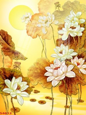 File gốc Tranh hoa sen cá cửu ngư quần hội S4612 (in lụa) tranh phong thủy