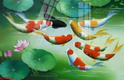 Download file Tranh hoa sen cá cửu ngư quần hội S4624 (gốc) in mica bàn thờ