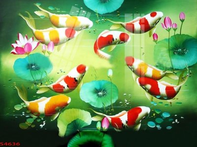 File tranh PSD Tranh hoa sen cá cửu ngư quần hội S4636 chất lượng cao