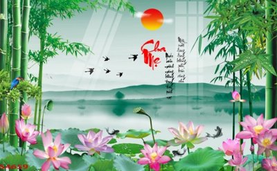 File PSD Tranh hoa sen cá cửu ngư quần hội S4659 (chất lượng in ấn)