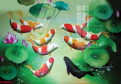 Tải file tranh gốc Tranh hoa sen cá cửu ngư quần hội S4666 chất lượng cao