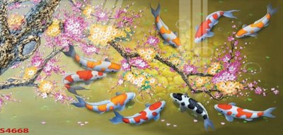Download file gốc Tranh hoa sen cá cửu ngư quần hội S4668 (in lụa) tranh 3D