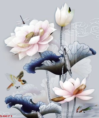 File in trần Tranh hoa sen cá cửu ngư quần hội S4671 (bản gốc) 5D
