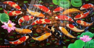 File in trần Tranh hoa sen cá cửu ngư quần hội S4674 (bản gốc) phong cảnh