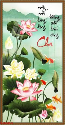 File ảnh Tranh hoa sen cá cửu ngư quần hội S4681 (gốc) in backdrop sự kiện