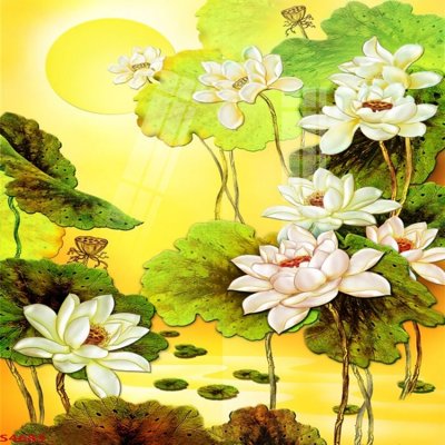 Tải file Tranh hoa sen cá cửu ngư quần hội S4685 (ảnh gốc) in gạch 3D