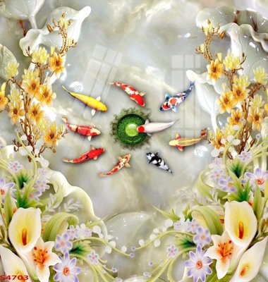 Chi tiết file tranh tráng gương Tranh hoa sen cá cửu ngư quần hội S4703 (ảnh gốc)