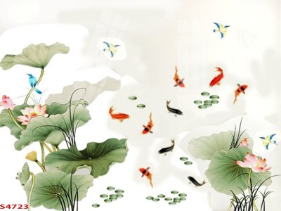 Tải file Tranh hoa sen cá cửu ngư quần hội S4723 (gốc) để in ấn ngay