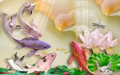 File ảnh Tranh hoa sen cá cửu ngư quần hội S4807 (gốc) in standee