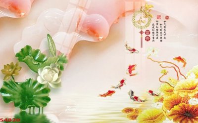 File gốc Tranh hoa sen cá cửu ngư quần hội S4820 (in 3D) cho trang trí