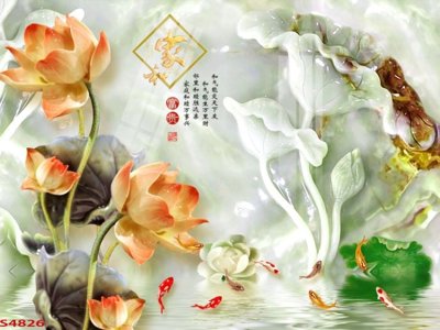 File in mica Tranh hoa sen cá cửu ngư quần hội S4826 (bản gốc) làm vách ngăn