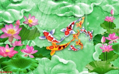 File gốc Tranh hoa sen cá cửu ngư quần hội S4835 (in ấn) màu sắc trung thực