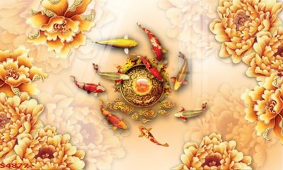 File tranh quảng cáo Tranh hoa sen cá cửu ngư quần hội S4877 (file gốc) chuyên nghiệp