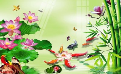 Tải file Tranh hoa sen cá cửu ngư quần hội S4885 (ảnh gốc) độ phân giải 300dpi