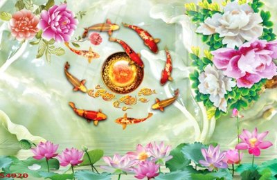 File in trần Tranh hoa sen cá cửu ngư quần hội S4920 (file gốc) chủ đề vũ trụ