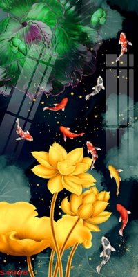 Tải file Tranh hoa sen cá cửu ngư quần hội S4928 (ảnh gốc) in gạch 3D