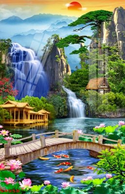 Tải file tranh gốc Tranh hoa sen cá cửu ngư quần hội S4958 chất lượng cao