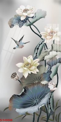 File gốc Tranh hoa sen cá cửu ngư quần hội S5008 (in lụa) tranh thuận buồm