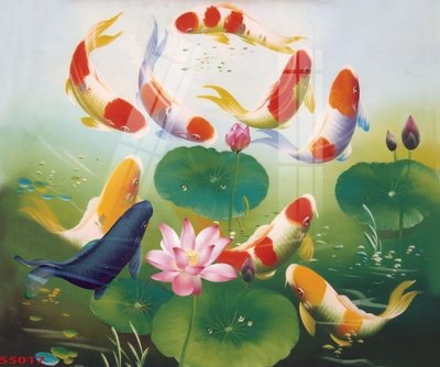 File ảnh Tranh hoa sen cá cửu ngư quần hội S5017 (gốc) trang trí khách sạn