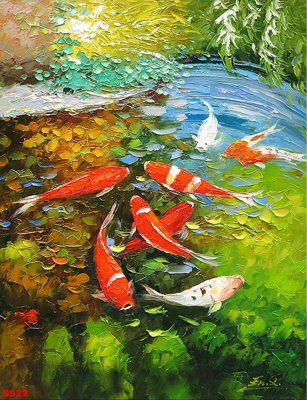 File ảnh Tranh cửu ngư quần hội sen cá S522 (gốc) trang trí khách sạn