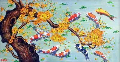 File in ấn cao cấp Tranh cửu ngư quần hội sen cá S527 (file gốc)