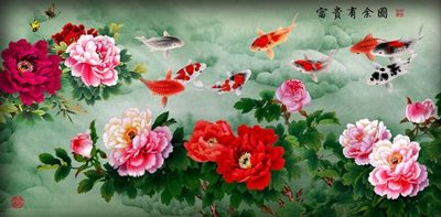 Tải file gốc Tranh cửu ngư quần hội sen cá S559 (in bạt) quảng cáo