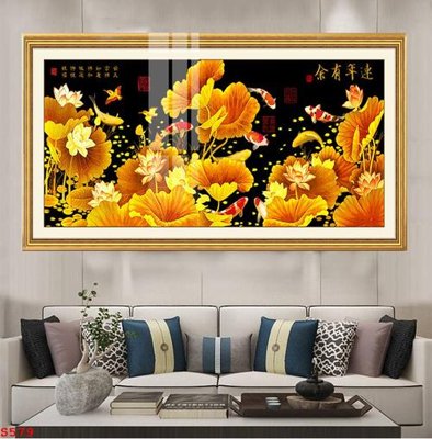 Chi tiết file ảnh Tranh cửu ngư quần hội sen cá S579 sắc nét