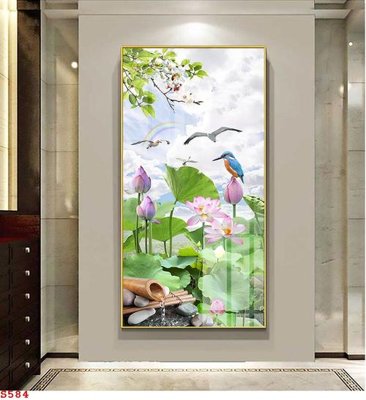 File in trần Tranh cửu ngư quần hội sen cá S584 (file gốc) hoa văn 3D