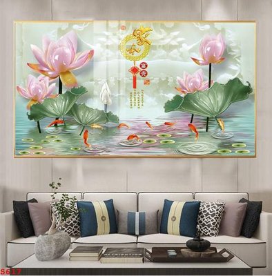 File gốc Tranh cửu ngư quần hội sen cá S617 (chủ đề hiện đại) trang trí