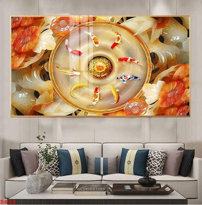 File gốc Tranh cửu ngư quần hội sen cá S619 (in mica) trang trí