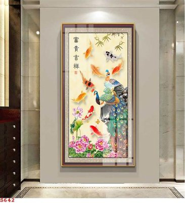 File gốc in tráng gương Tranh cửu ngư quần hội sen cá S642 chi tiết