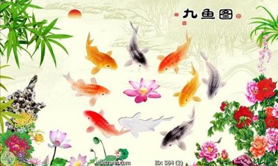 File tranh Tranh cửu ngư quần hội sen cá S64 (ảnh gốc) sắc nét hoàn hảo