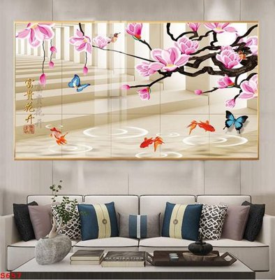 File tranh Tranh cửu ngư quần hội sen cá S657 (bản gốc) trang trí văn phòng