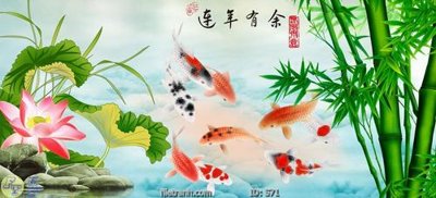 File tranh Tranh cửu ngư quần hội sen cá S71 (gốc) chủ đề con người