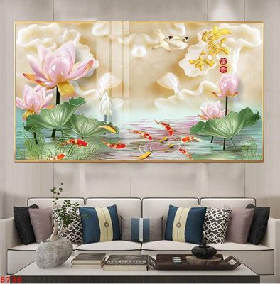 Tải file gốc Tranh cửu ngư quần hội sen cá S736 (in không vỡ ảnh)