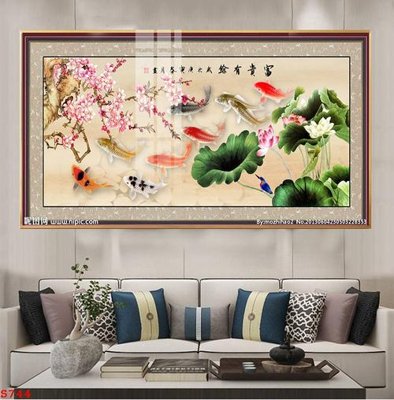File gốc Tranh cửu ngư quần hội sen cá S744 (phiên bản chuẩn) để in ấn