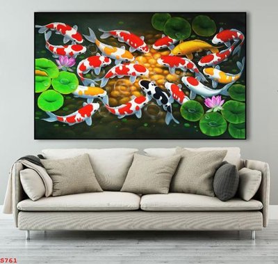 File gốc Tranh cửu ngư quần hội sen cá S761 (cho in ấn) độc quyền