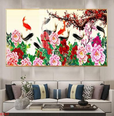 File gốc Tranh cửu ngư quần hội sen cá S787 (trang trí) phòng trẻ em