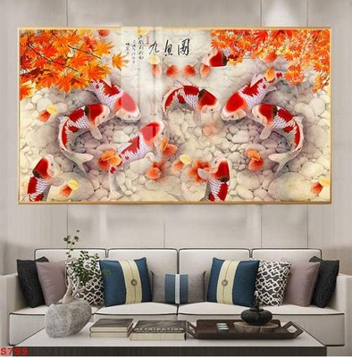 Download file Tranh cửu ngư quần hội sen cá S799 (chuẩn in) chất lượng cao