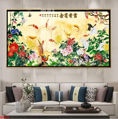 File tranh Tranh cửu ngư quần hội sen cá S807 (bản gốc) in canvas