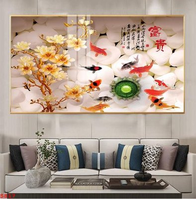 File tranh Tranh cửu ngư quần hội sen cá S817 (ảnh gốc) in trần nhà
