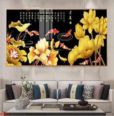 File gốc Tranh cửu ngư quần hội sen cá S821 (trang trí) phòng làm việc