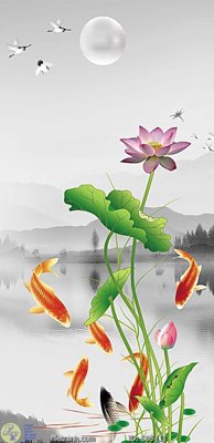 File gốc Tranh cửu ngư quần hội sen cá S86 (in ấn) không giới hạn