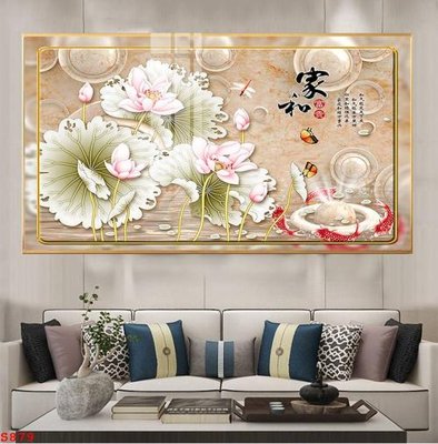 File gốc Tranh cửu ngư quần hội sen cá S879 (in 3D) cho trang trí